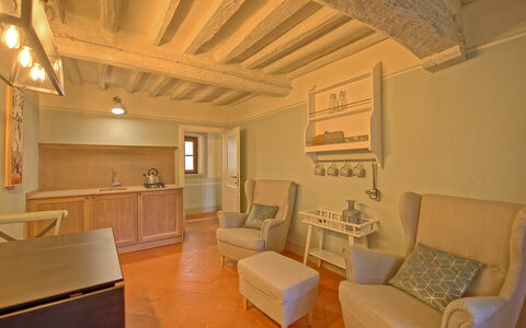 Unterkunft Montegufoni 10: Esszimmer, Küche, Wohnzimmer