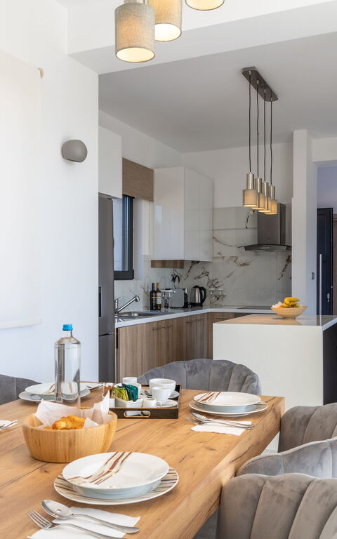 Villa Olivum: Küche, Wohnzimmer