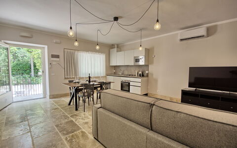 Unterkunft Borgo Ariano 4: Esszimmer, Küche, Wohnzimmer