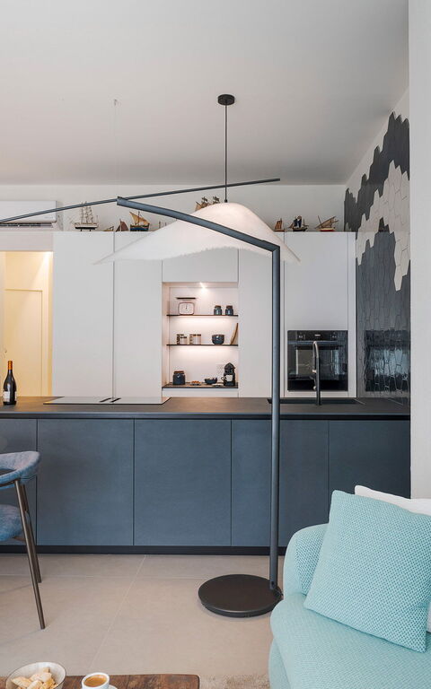 La Prua Apartament: Esszimmer, Küche, Wohnzimmer